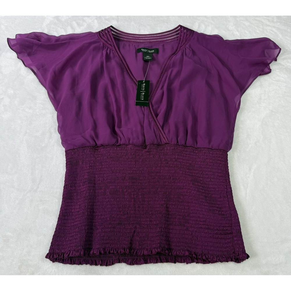 White House Black Market Blouse Womens XS Plum Romantic Chiffon Bohemian NWT‎